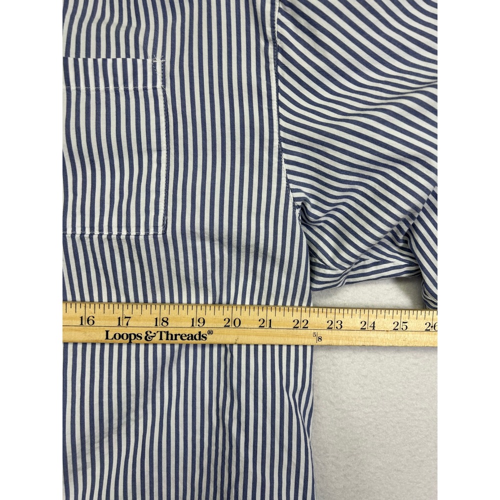 Coastal Preppy Old Navy Women S Blue White Striped Boyfriend Button Down Shirt - Picture 6 of 13